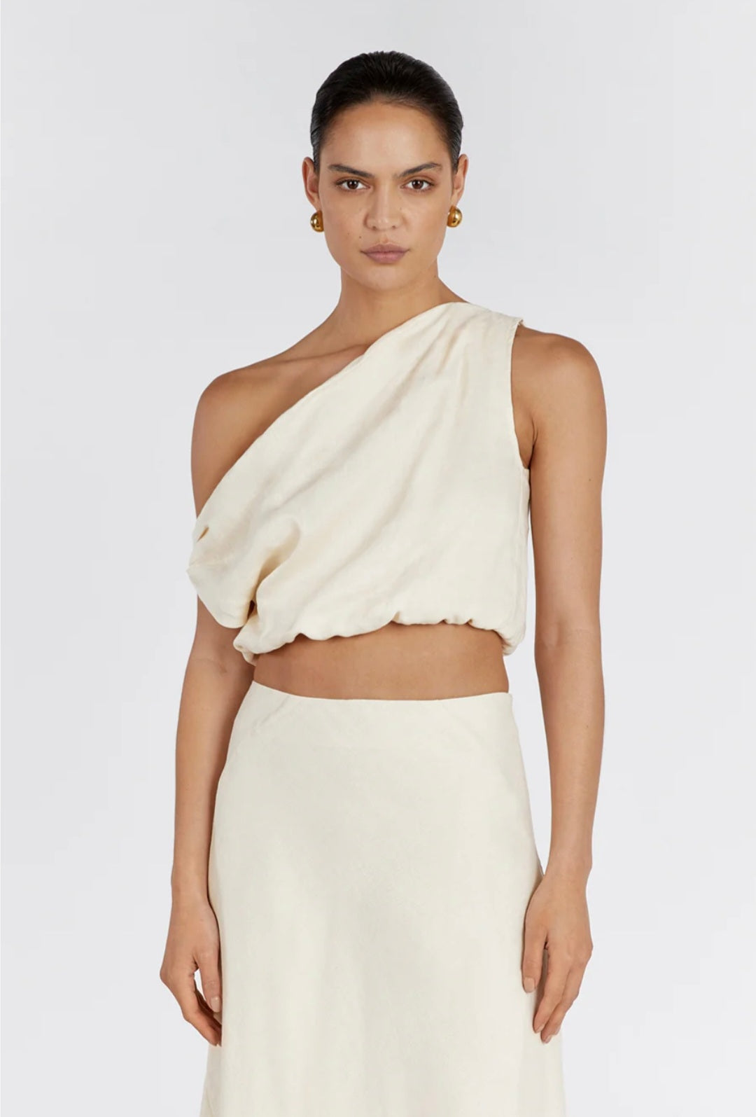 Ivory Linen One Shoulder Top-3