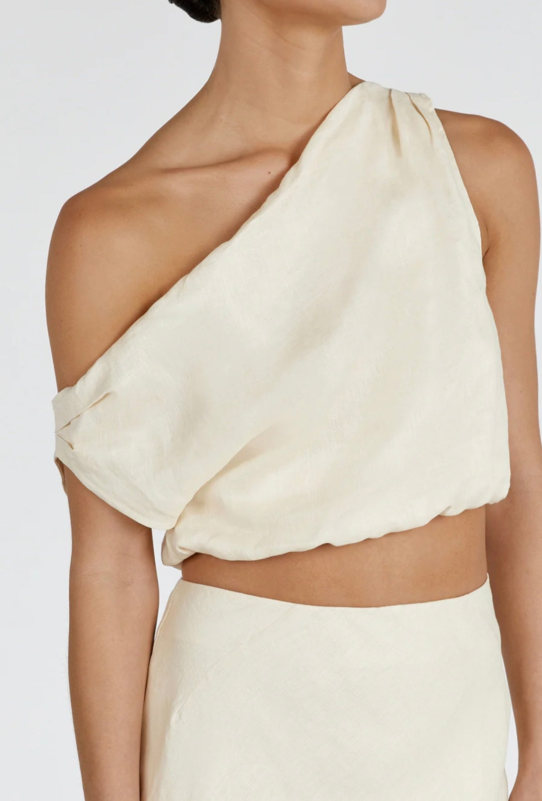Ivory Linen One Shoulder Top-0
