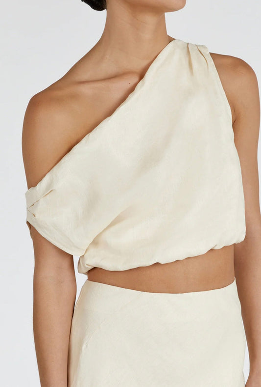 Ivory Linen One Shoulder Top-0